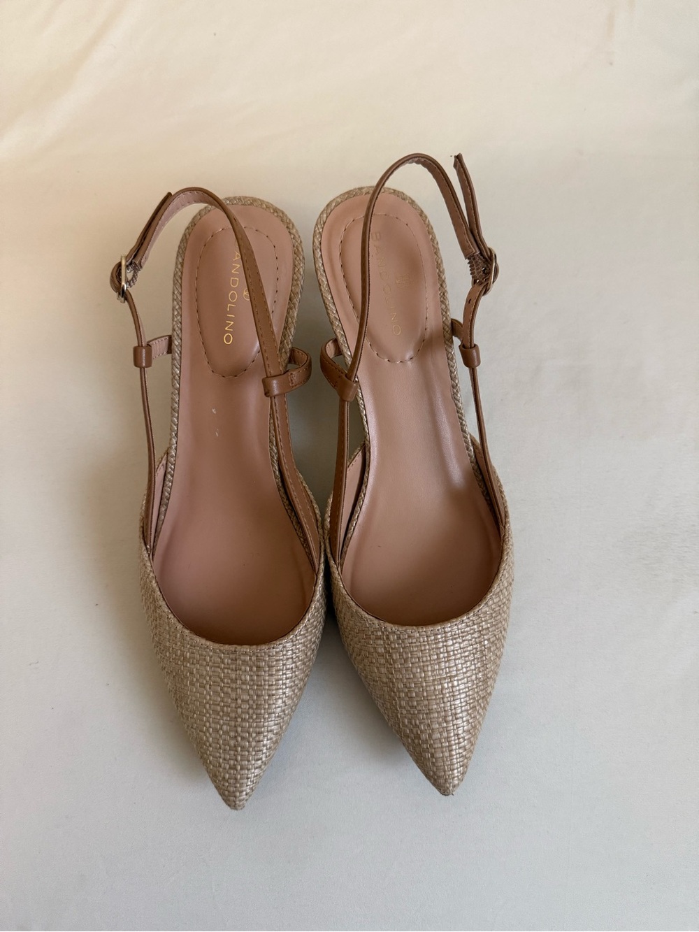 Vaneli Beige Woven Slingback Pointed Toe Mules